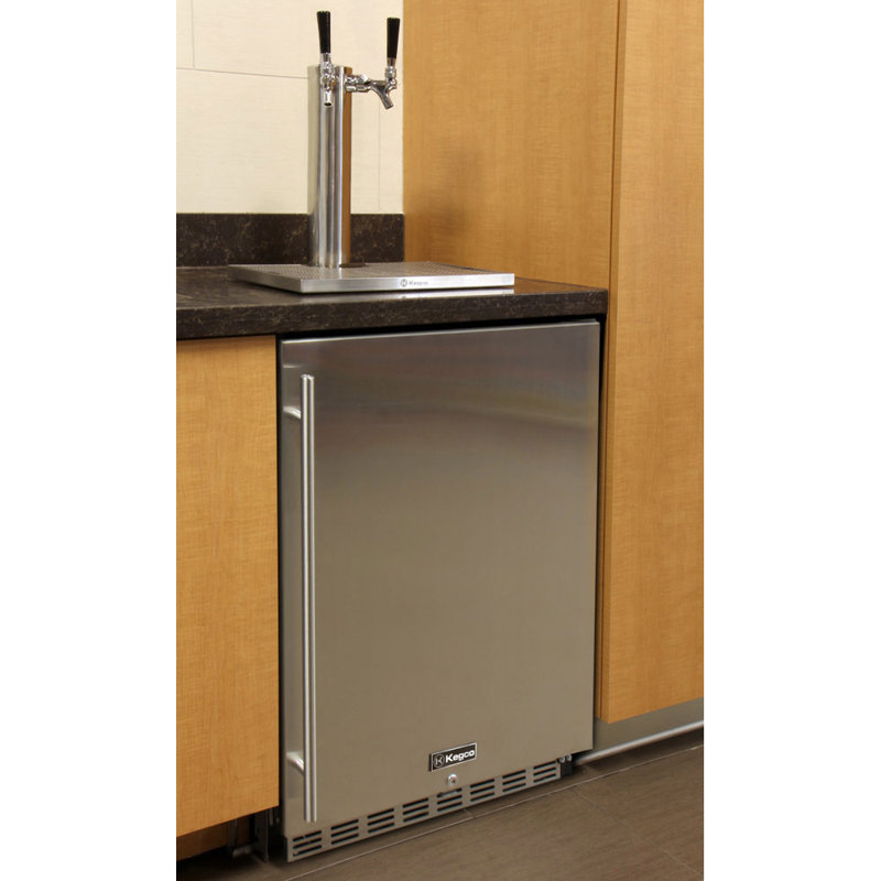 Kegco Silver/ Black Dual Tap Freestanding Kegerator with Door Lock and Adjustable Temperature